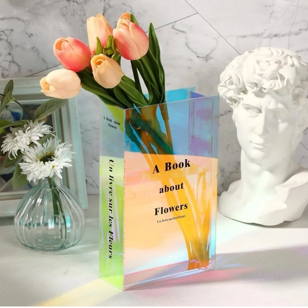 Holographic Acrylic Book Flower Vase - Multicolor, Modern, Artistic